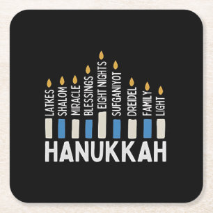 Posavasos Cuadrado De Papel Hanukkah Festividad Judía Menorah Jew