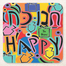 Posavasos Cuadrado De Papel Hanukkah Happy Art
