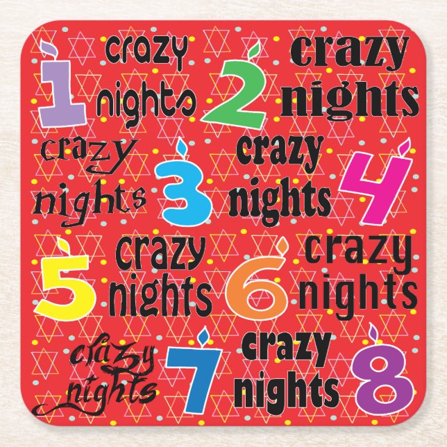 Posavasos Cuadrado De Papel Hanukkah Ocho Crazy Nights Red (Anverso)