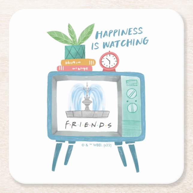 Posavasos Cuadrado De Papel Happiness is watching FRIENDS™ (Anverso)