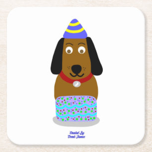 Posavasos Cuadrado De Papel Happy Birday Pup Square Paper Coaster
