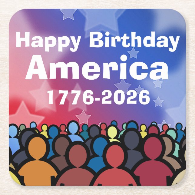 Posavasos Cuadrado De Papel Happy Birthday America 1776 to 2026 (Anverso)