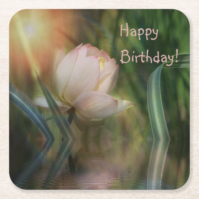 Posavasos Cuadrado De Papel Happy Birthday Lotus Reflection Paper Coaster (Anverso)