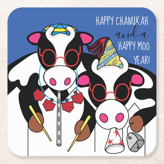 Posavasos Cuadrado De Papel Happy Cows Chanukah (Anverso)
