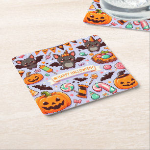 Posavasos Cuadrado De Papel Happy halloween cute bats candy