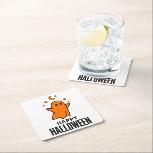 Posavasos Cuadrado De Papel Happy Halloween Cute Ghost
