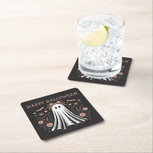 Posavasos Cuadrado De Papel Happy Halloween Ghost Square Paper Coaster
