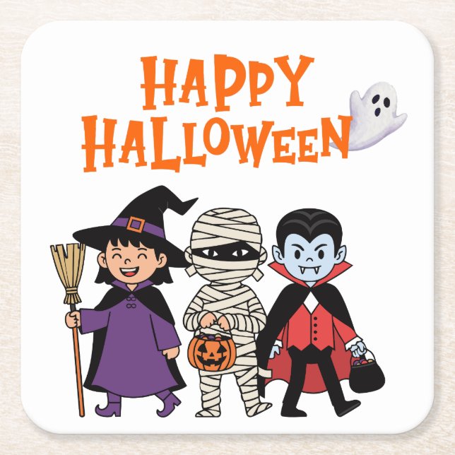 Posavasos Cuadrado De Papel Happy Halloween Paper Coaster (Anverso)