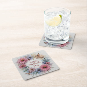 Posavasos Cuadrado De Papel Happy Mother's Day Wildflowers