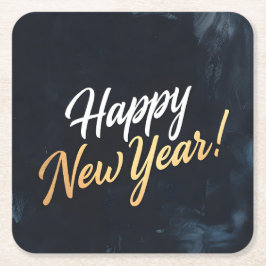 Posavasos Cuadrado De Papel Happy New Year Deep Blue Strokes