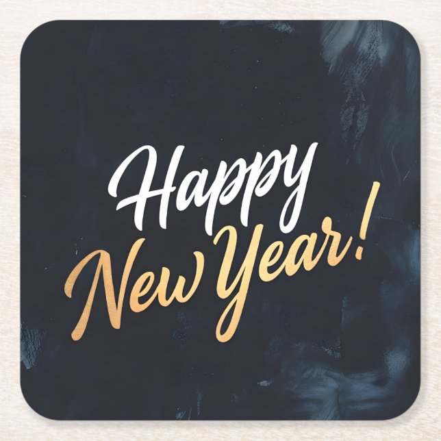 Posavasos Cuadrado De Papel Happy New Year Deep Blue Strokes (Anverso)