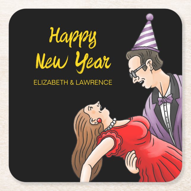 Posavasos Cuadrado De Papel Happy New Year Party (Anverso)