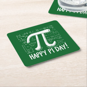 Posavasos Cuadrado De Papel Happy Pi Day Paper Monstruación Geeky Math Table