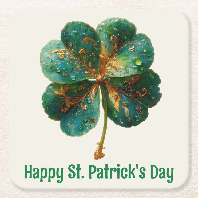 Posavasos Cuadrado De Papel Happy St. Patrick’s Day Elegant Shamrock (Anverso)