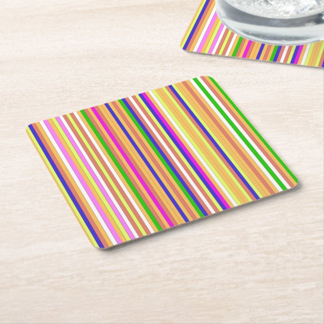 Posavasos Cuadrado De Papel Happy Stripes (En perspectiva)