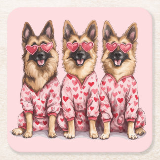 Posavasos Cuadrado De Papel Happy Valentines Day German Shepherd Dogs