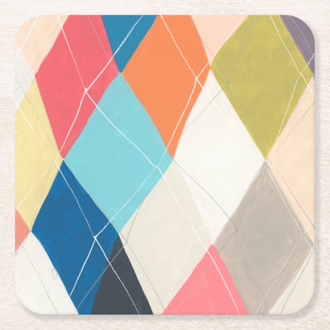 Posavasos Cuadrado De Papel Harlequin Hopscotch - Patrón Argyle (Anverso)