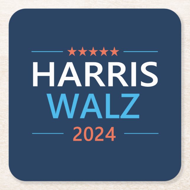 Posavasos Cuadrado De Papel Harris Walz 2024 para presidente (Anverso)