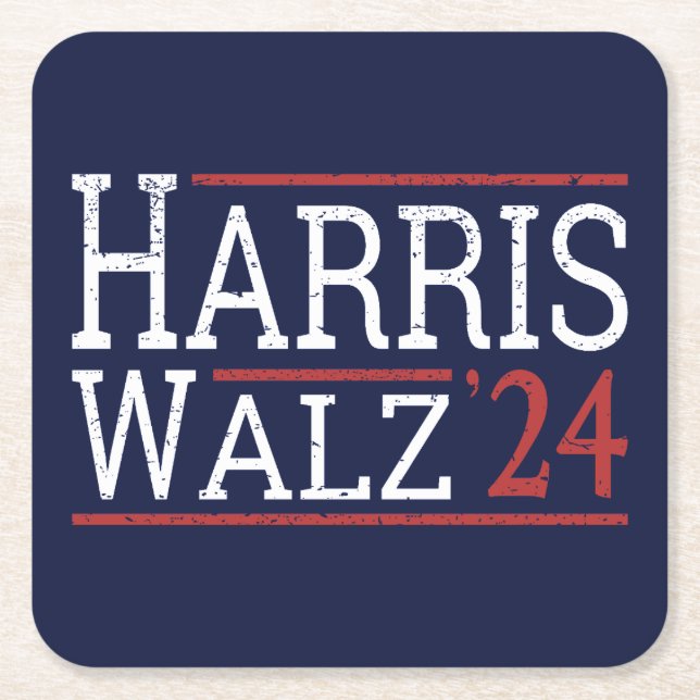 Posavasos Cuadrado De Papel Harris Walz Election 2024 I (Anverso)