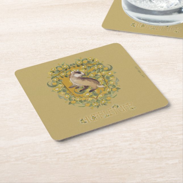POSAVASOS CUADRADO DE PAPEL HARRY POTTER™ | ESCUDO DE HUFFLEPUFF™ (En perspectiva)