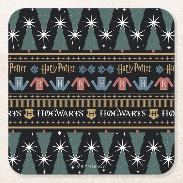 Posavasos Cuadrado De Papel HARRY POTTER™ Patrón de sudadera de vacaciones (Anverso)