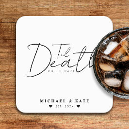 Posavasos Cuadrado De Papel Hasta que la muerte nos haga Boda blanco