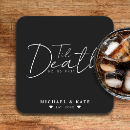 Posavasos Cuadrado De Papel Hasta que la muerte nos haga parte Boda negro