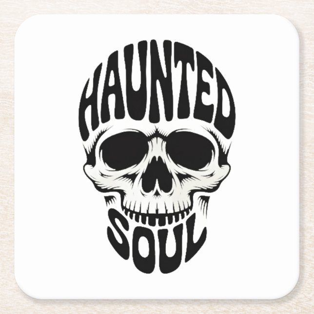 Posavasos Cuadrado De Papel Haunted Soul Skull Typography (Anverso)