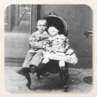 Posavasos Cuadrado De Papel Haunting Vintage Sibling Portrait 