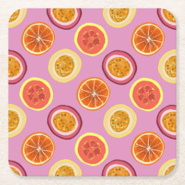Posavasos Cuadrado De Papel Hawaiian Tropical Fruit Pattern Coaster Pink