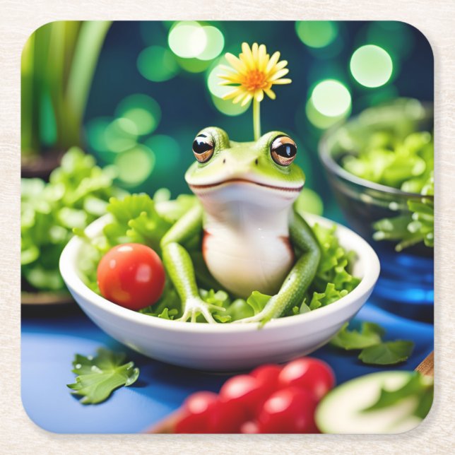 Posavasos Cuadrado De Papel Hay Una Rana En Mi Ensalada (Anverso)