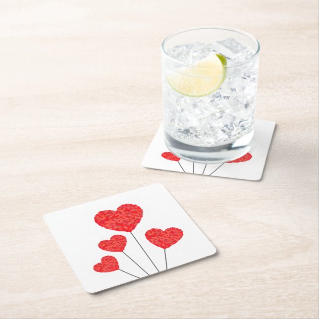 Posavasos Cuadrado De Papel Heart Balloons Illustration Design (In situ)