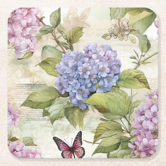 Posavasos Cuadrado De Papel Heavenly Hydrangea Harmony (Anverso)