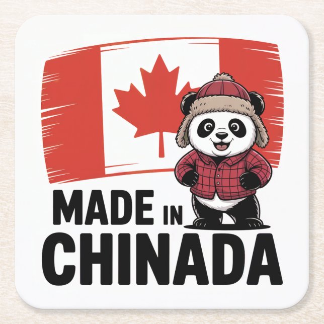 Posavasos Cuadrado De Papel Hecho en Chinada Panda - Chino canadiense (Anverso)