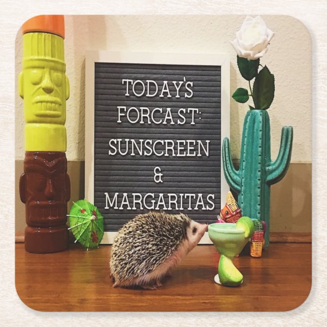 Posavasos Cuadrado De Papel Hedgehog Sunscreen y Margaritas (Anverso)