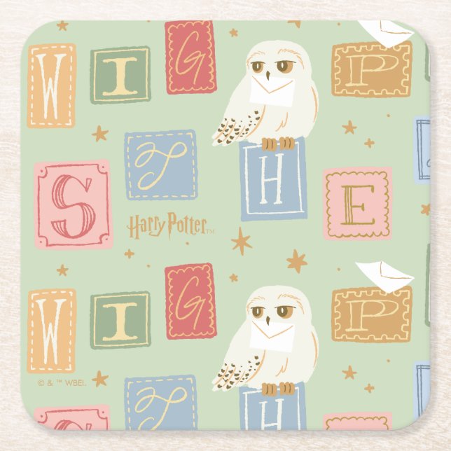 Posavasos Cuadrado De Papel Hedwig Post Letter Block Pattern (Anverso)
