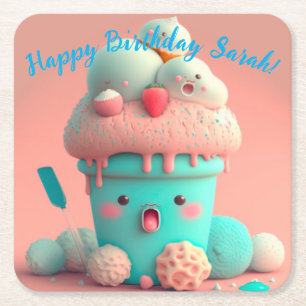 Posavasos Cuadrado De Papel Helado de Kawaii