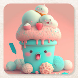 Posavasos Cuadrado De Papel Helado de Kawaii