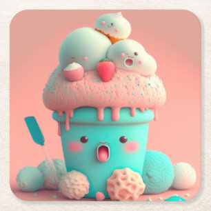 Posavasos Cuadrado De Papel Helado de Kawaii
