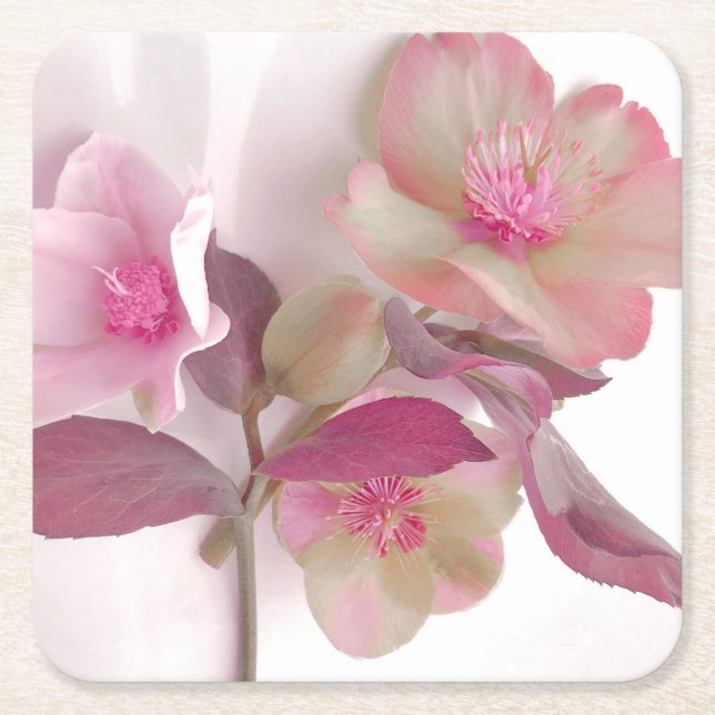 Posavasos Cuadrado De Papel Hellebores soñadores (Anverso)