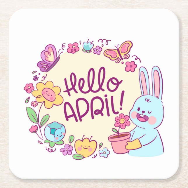 Posavasos Cuadrado De Papel Hello april (Anverso)