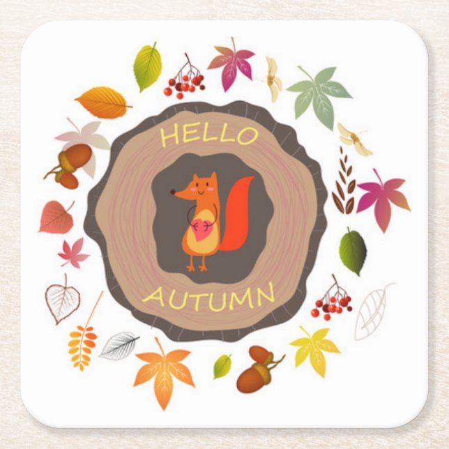 Posavasos Cuadrado De Papel Hello Otumn Coaster Set (Anverso)