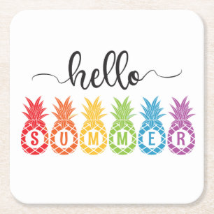 Posavasos Cuadrado De Papel Hello Summer Pineapple