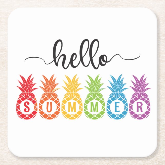 Posavasos Cuadrado De Papel Hello Summer Pineapple (Anverso)