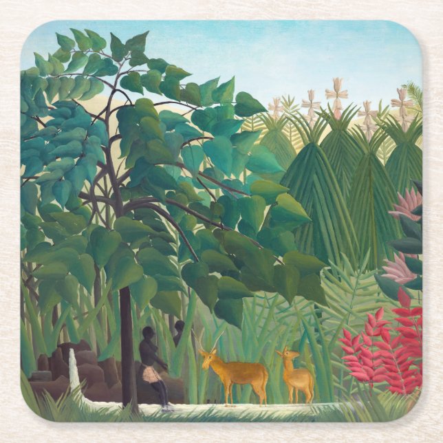 Posavasos Cuadrado De Papel Henri Rousseau - La cascada (Anverso)