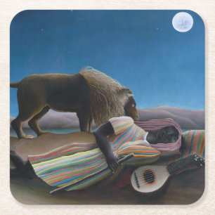 Posavasos Cuadrado De Papel Henri Rousseau - La Gitana Durmiente