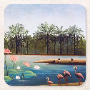 Posavasos Cuadrado De Papel Henri Rousseau - Los flamencos