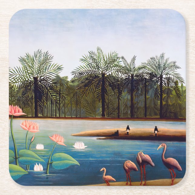 Posavasos Cuadrado De Papel Henri Rousseau - Los flamencos (Anverso)
