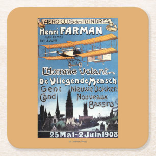 Posavasos Cuadrado De Papel Henry Farman vuela el poster del promo del hombre