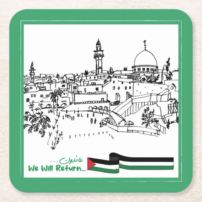 Posavasos Cuadrado De Papel Herencia y esperanza palestinas: Regresaremos (Anverso)